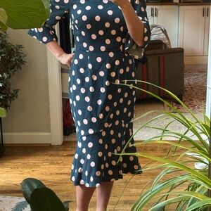 Boden green and Pink Polka Dot Long Sleeve Dress